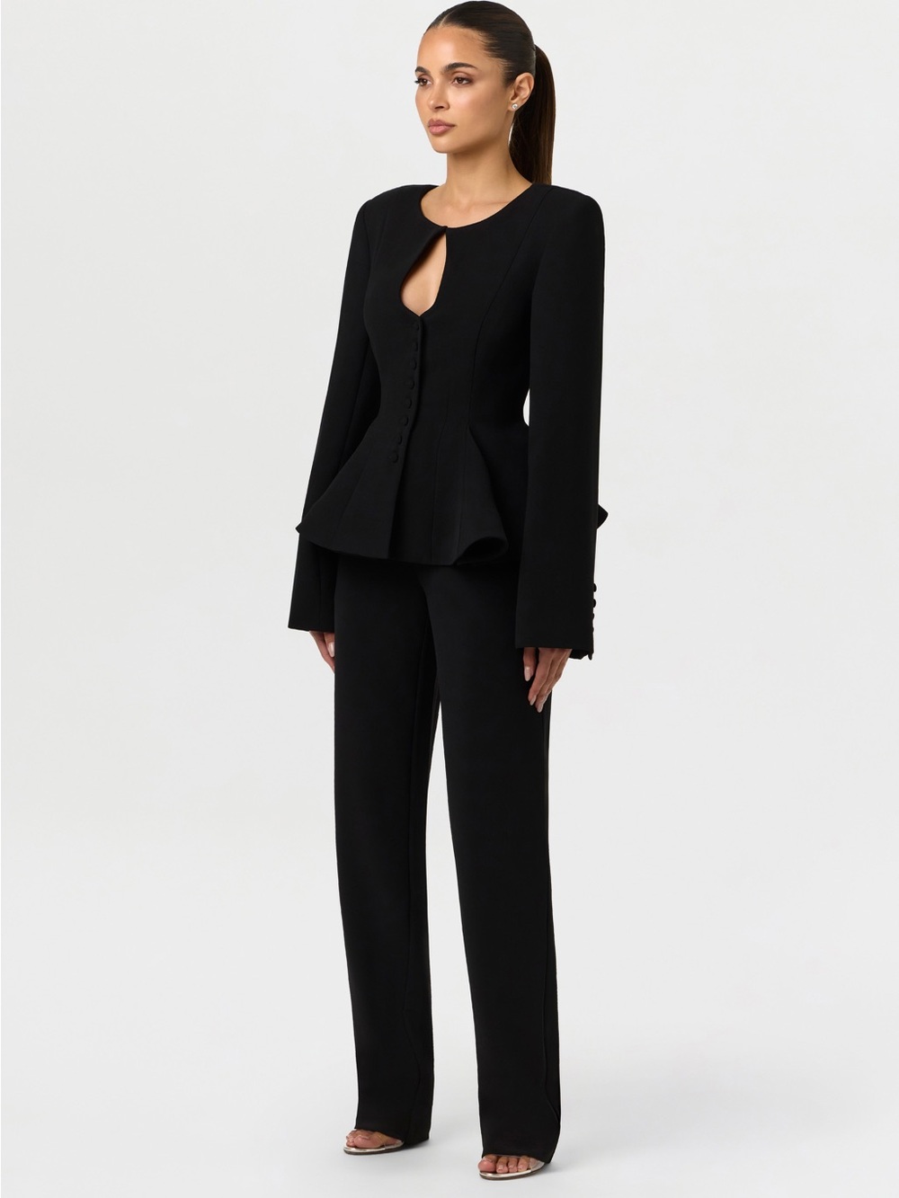 NWT naked wardrobe Sz S Black Wide-Leg High-Rise Trousers - Picture 2 of 16